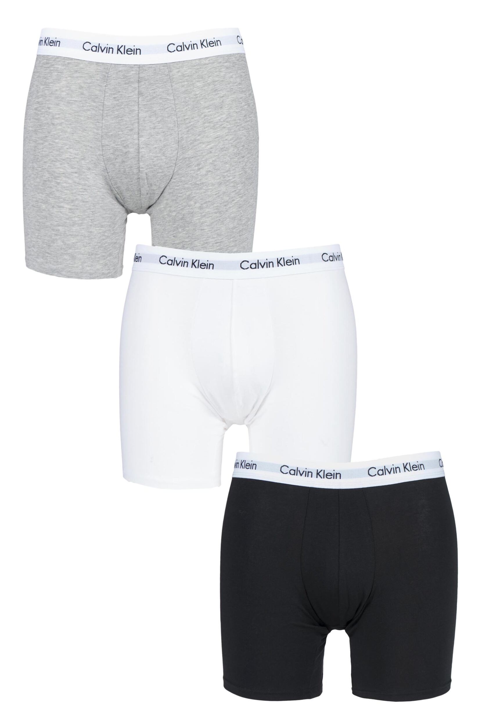 3 Pack Black / White / Grey Cotton Stretch Longer Leg Boxer Brief Shorts Men's Medium - Calvin Klein