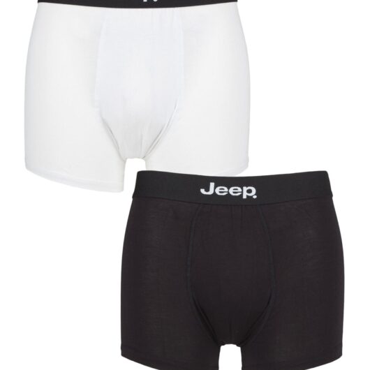 Mens 2 Pack Jeep Plain Fitted Bamboo Trunks Black / White Extra Large