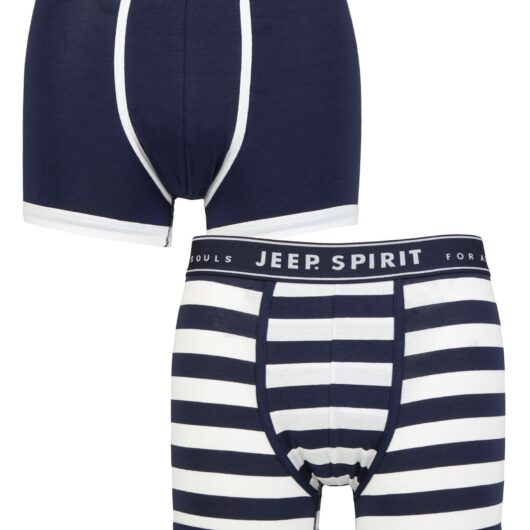 Mens 2 Pack Jeep Spirit Stripe Cotton Trunks Broad Stripe Navy / White XL