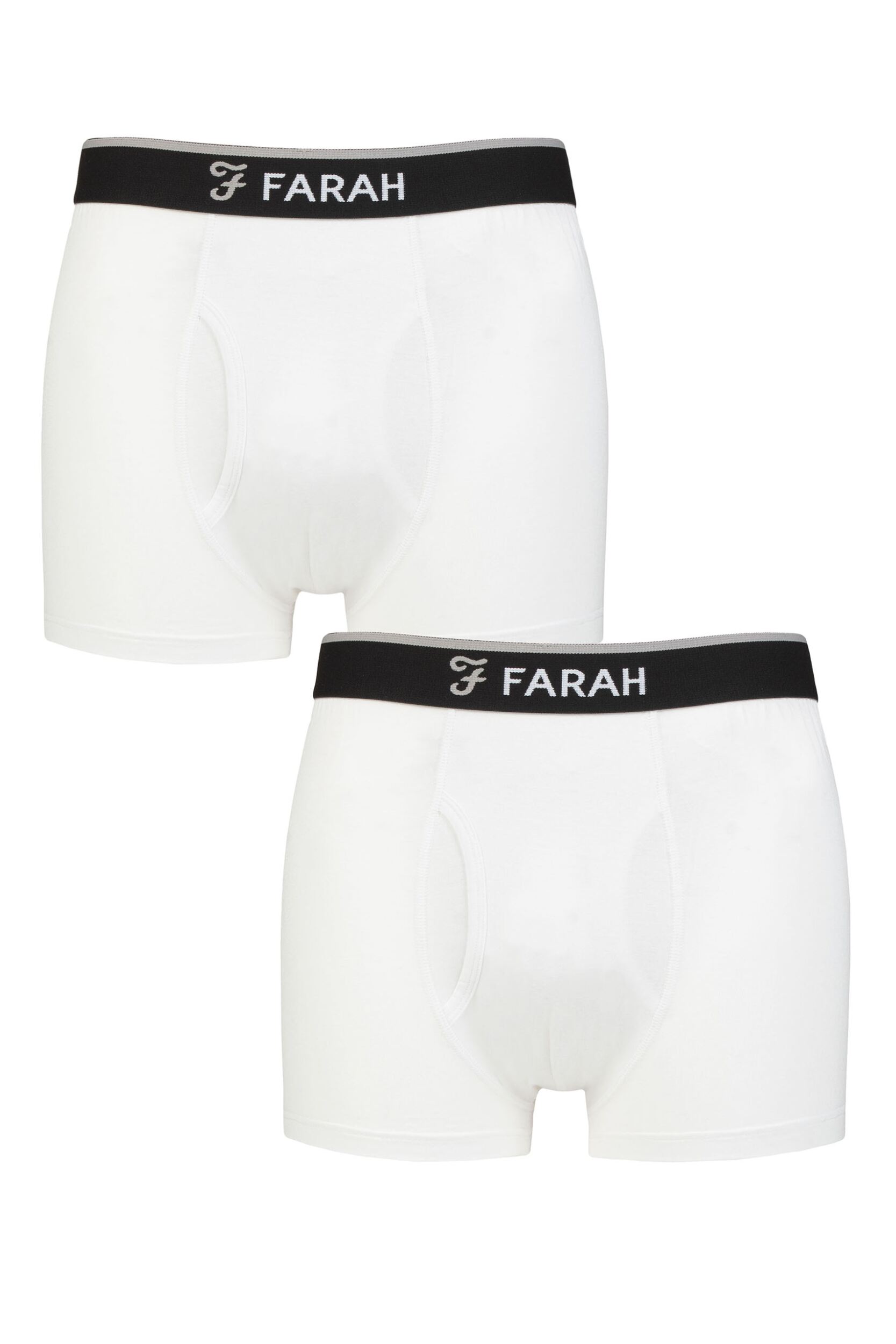 Mens 2 Pair Farah Plain and Stripe Bamboo Keyhole Trunks Plain White / White L