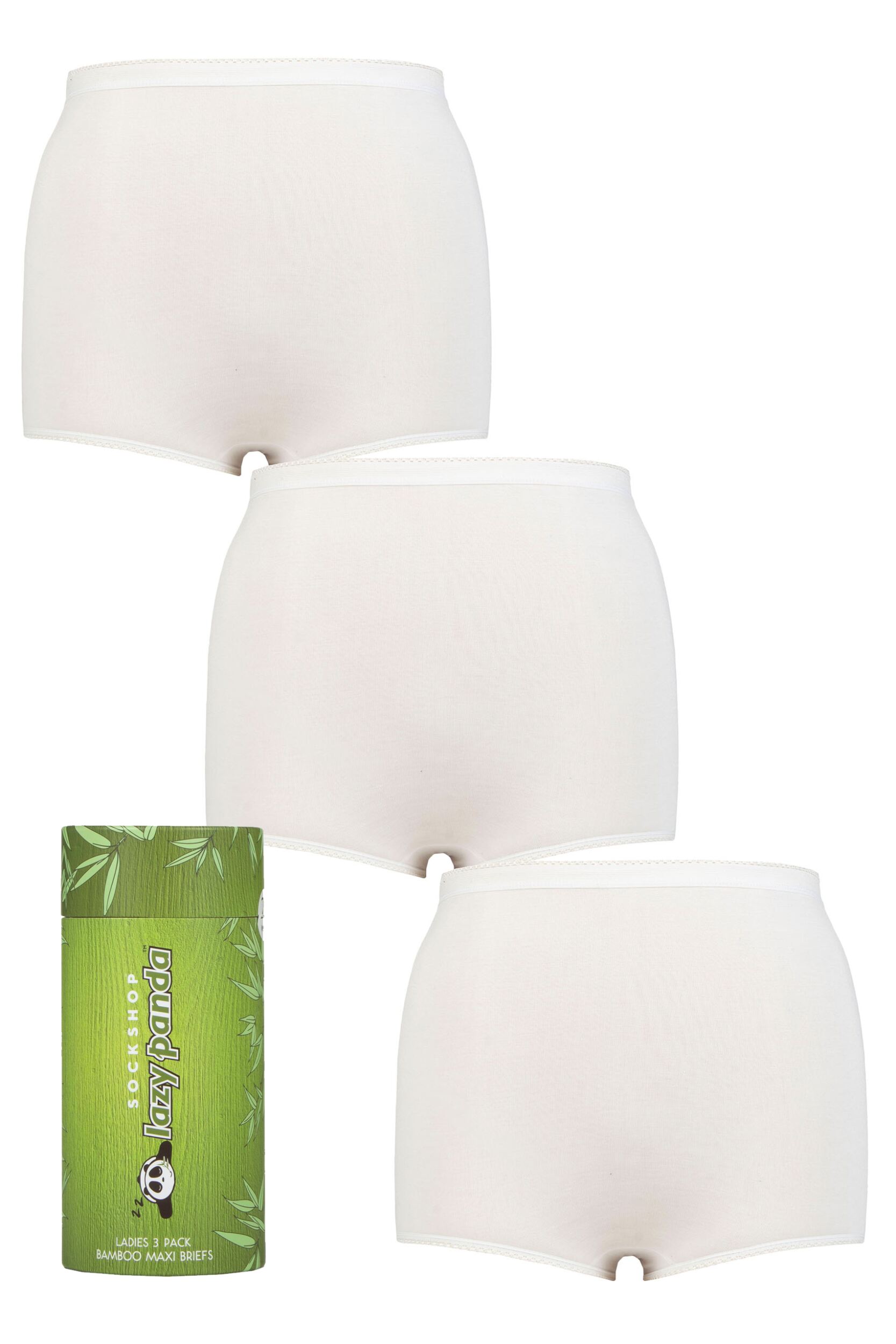 Women's 3 Pair SOCKSHOP Lazy Panda Bamboo Maxi Briefs White 20