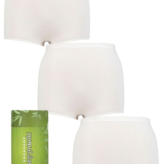 Women's 3 Pair SOCKSHOP Lazy Panda Bamboo Maxi Briefs White 22