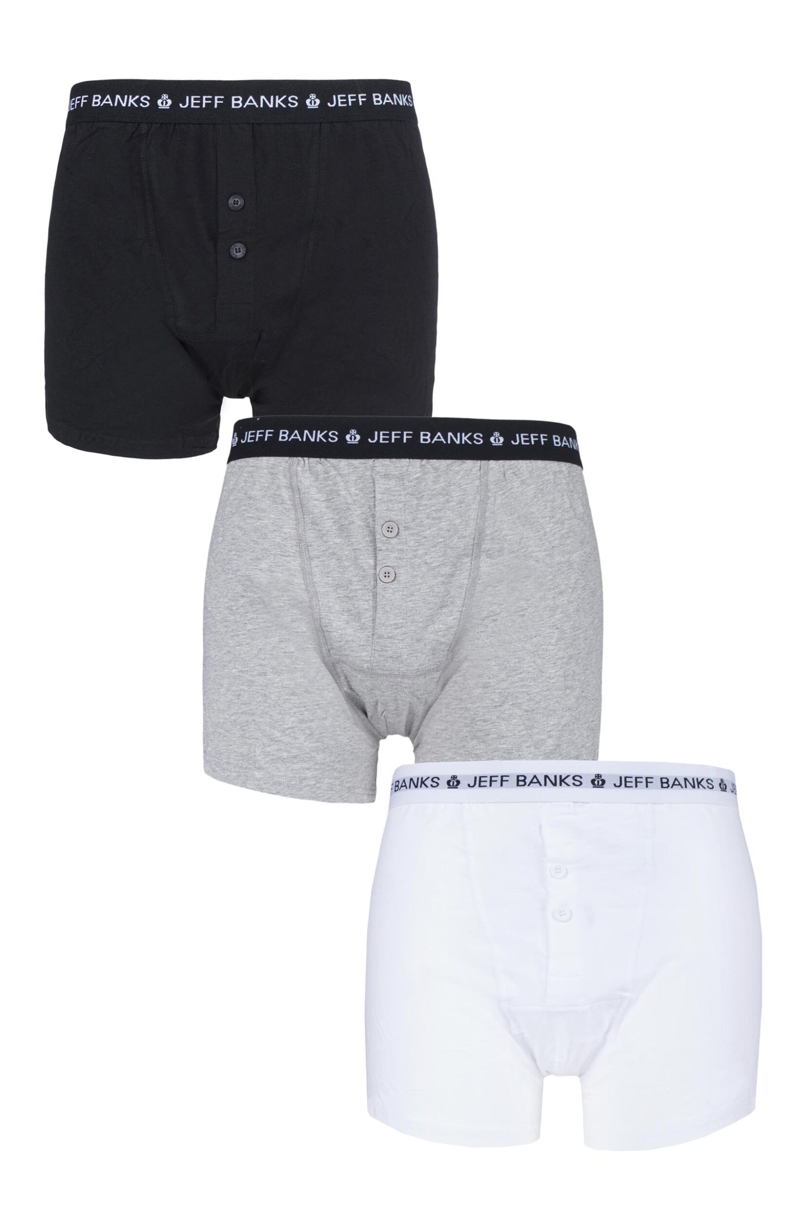 3 Pack Black / White / Grey Marlow Buttoned Boxer Shorts Men's Small - Jeff Banks