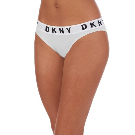 DKNY Women's Cozy boyfriend bikni brief in white and black elastic logo | Size: XL