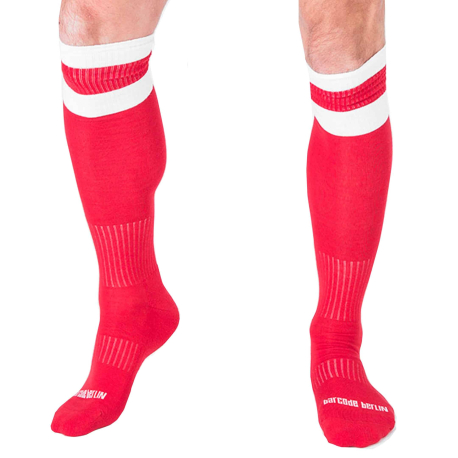 Barcode Football Knee Socks - Red - White