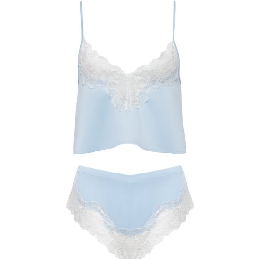 Bluebella Isabella Luxury Satin Cami and Short Set Ice Water Blue/White - 10