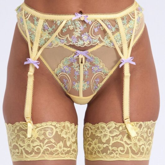 Boux Avenue Lisette embroidered suspender belt - Butter Yellow - 06